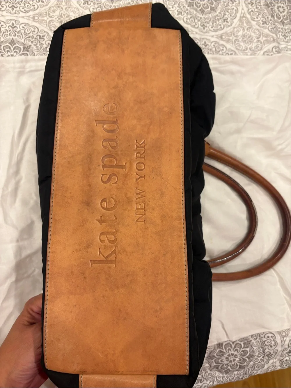 kate spade Black Nylon Shoulder Bag with Brown Leather Trim